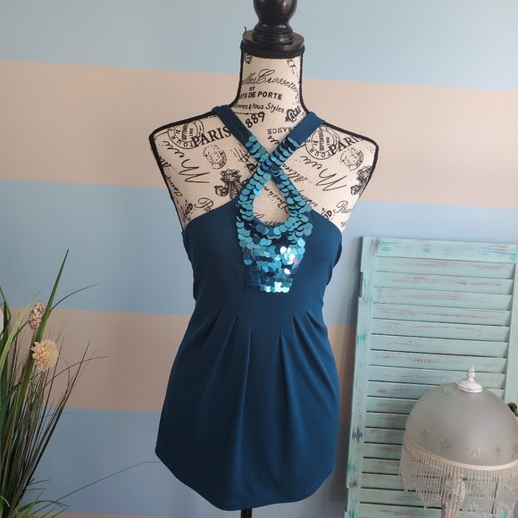 Express Tops - 51. Express Cris Cross Sequin Tank Top